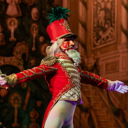 A photo of a dancer dressed as a nutcracker
